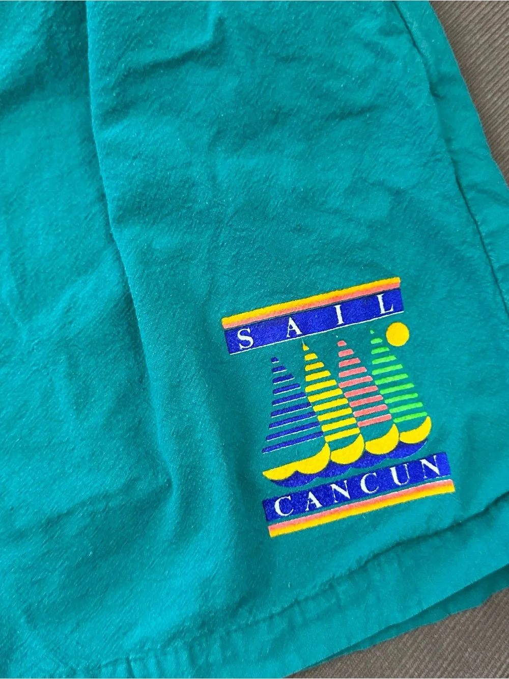 Kanan Banana Sail Cancun Mexico Teal Elastic Waist Shorts Large